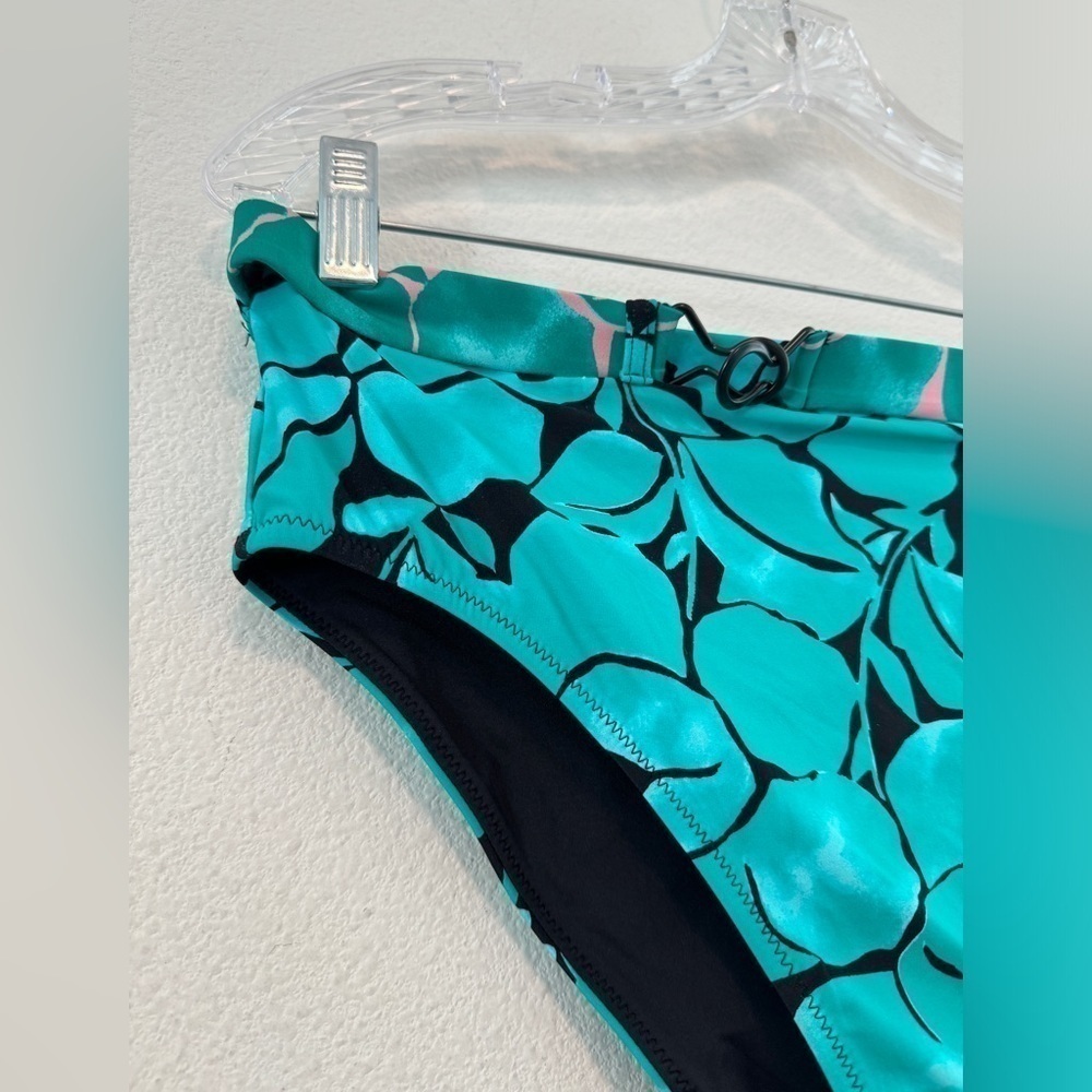 NWT Onia X DVF Bea Black Turquoise Pink Abstract Floral Belted Bikini Bottom XL - Picture 2 of 15